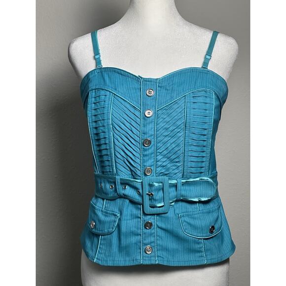Women’s Lydia Corset Bustier Style Top with Belt Aqua Turquoise Size (L) - Picture 13 of 15